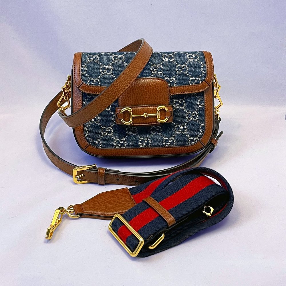 GUCCI Mini Horsebit 1955 Denim Bag